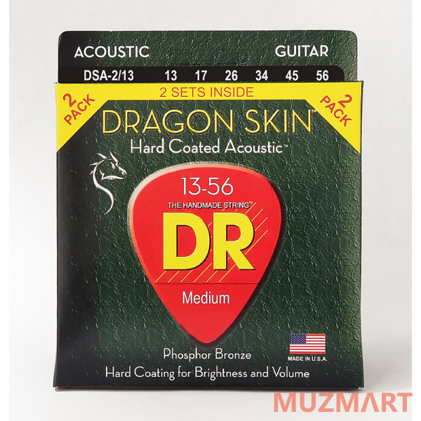 DR DSA-2/13 DRAGON SKIN Струны для акустической гитары, 2 комплекта