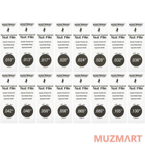 MusicNomad MN675 Diamond Coated Nut File Complete Shop Set Набор надфилей для пропила верхнего порожка, 16 шт