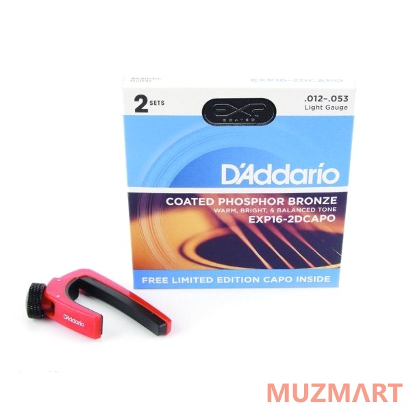 D'Addario EXP16-2DCAPO Струны для акустической гитары + каподастр в подарок!