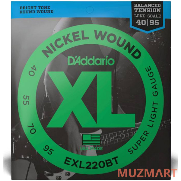 D'Addario EXL220BT Balanced Tension Super Light Струны для 4-х струнной бас гитары D'ADDARIO