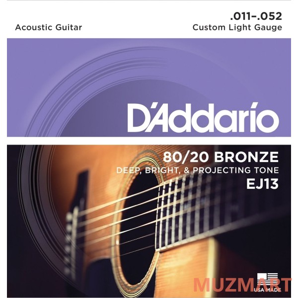D'Addario EJ13 Набор 6 струн для гитары акустической, сплав бронзы